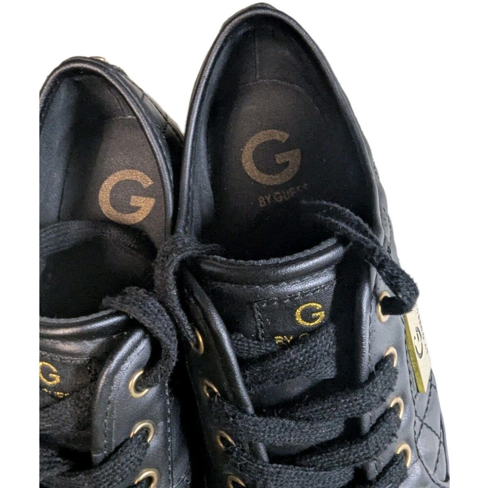 G by GUESS Backer Black Quilted Sneakers Gold Hardware Faux Leather Low Top 7M - Picture 11 of 13